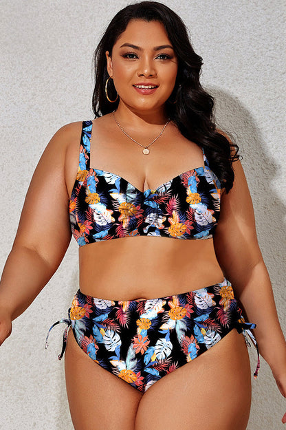 (L-4XL) Floral Adjustable Side Bikini Set - Seldom Seen Styles