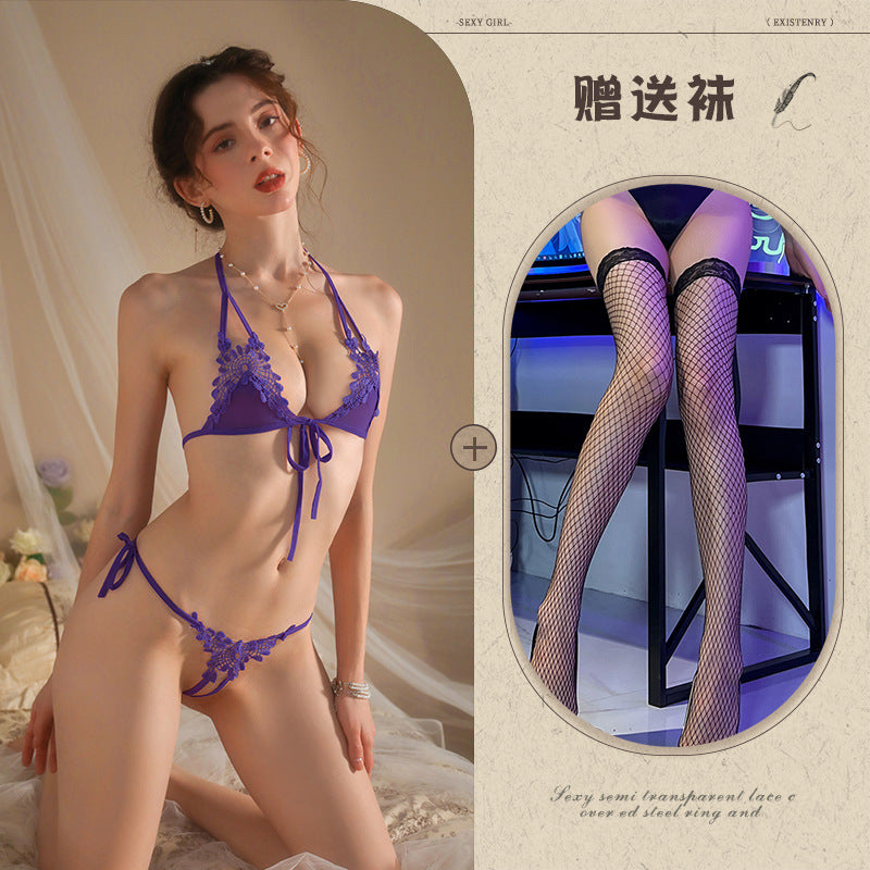 New Sexy Three-Piece Lingerie Set, No Need to Remove Bikini, Open Crotch, Tempting Plus Size Women's Set