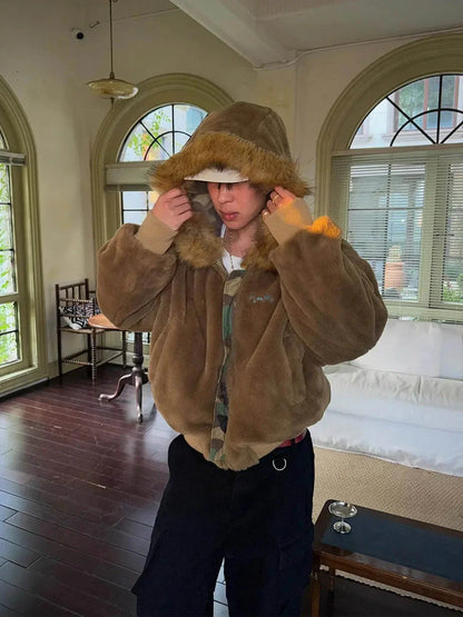 Camouflage Fur Collar Reversible Cotton Jacket - 2499