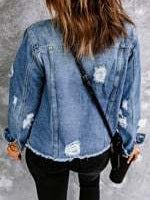 Women's Jean Jackets Casual Non Stretch Boyfriend Washed Coats Distressed Ripped Lapel Long Sleeve Denim Outwear Tops 2025 Spring Womenswear Outfits Dealsforyoudays - Seldom Seen Styles