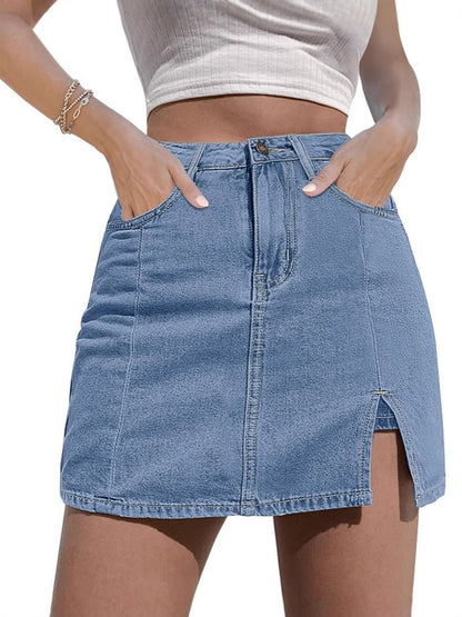 luvamia Skorts Skirts for Women Denim Mini Skirt Side Slit with High Waisted Jean Shorts Stretchy - Seldom Seen Styles
