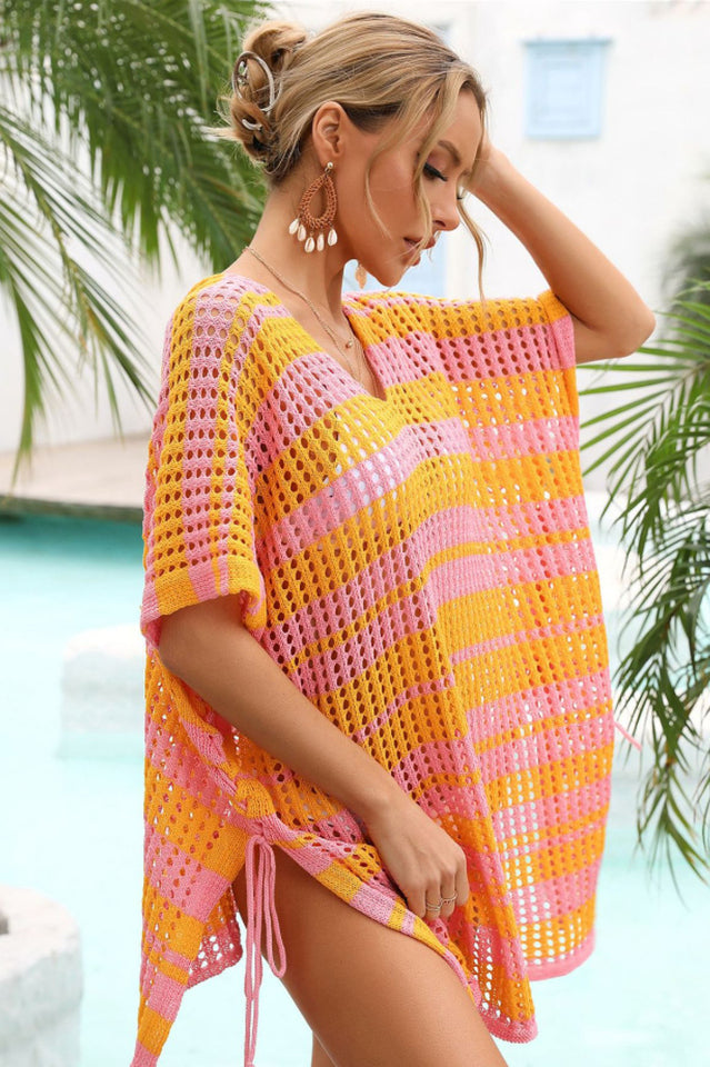 Multicolored Stripe V Neck Cover Up - Seldom Seen Styles