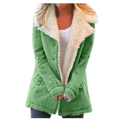 Womens Winter Warm Jackets Long Sleeve Stand Collar Wool Liner Sherpa Fleece Coats Thicker Outerwear with Pockets - Seldom Seen Styles