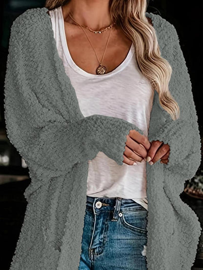 Women's Plain Pocket Batwing Sleeve Cardigan, Casual Long Sleeve Open Front Knitwear for Fall & Winter, Women's Knit Clothing for Daily Wear - Seldom Seen Styles