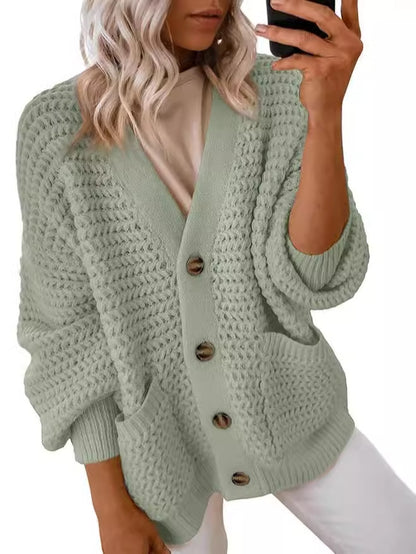 Women's 2024 Fashion Casual Open Front Long Sleeve Chunky Knit Cardigans Sweaters Outerwear Coats