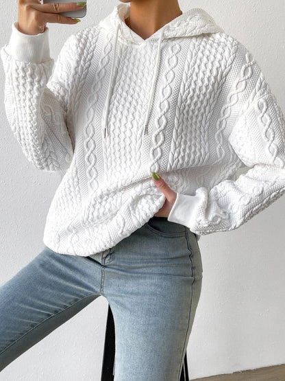Cable Textured Drop Shoulder Drawstring Hoodie - Seldom Seen Styles