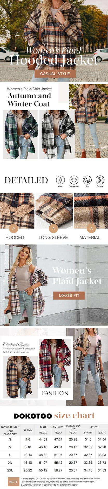 Women's Flannel Hooded Plaid 2025 Shacket Thick Coat Winter Coat for Warmth Button down Warm and Fuzzy Fleece Jacket - Seldom Seen Styles