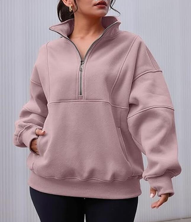 Women's Half Zip Sweatshirts Fleece Stand Collar Long Sleeve Thumb Hole Oversized Pullovers with Pockets - Seldom Seen Styles