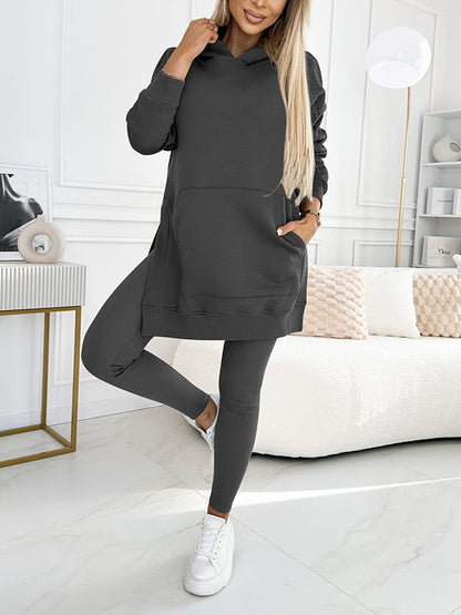 (S-5XL) Plus Size Women's Fashion Solid Color Hoodie and Lined Leggings two-piece set - Seldom Seen Styles