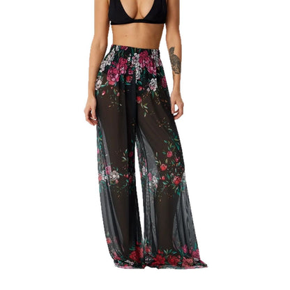 Womens Elastic High Waisted Palazzo Pants Casual Wide Leg Long Lounge Pant Trousers with Pocket - Seldom Seen Styles