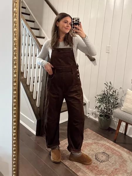 Corduroy Overalls for Women Barrel Wide Leg Bib Corduroy Pants Women Adjustable Romper Jumpsuit with Pockets - Seldom Seen Styles