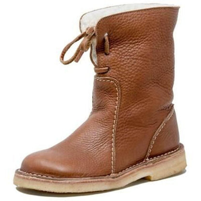 Add velvet lace-up flat bottom plus size casual boots - Seldom Seen Styles