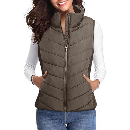 Puffer Vest Women Sleeveless Zip Up Outerwear Stand Collar Quilted Vest Warm Winter Jackets Coats with Pocket - Seldom Seen Styles