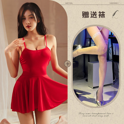 Sexy Nightdress Pure Desire Strap Sexy Sheer Plus Size Nightgown Cute Women's Backless Temptation Uniform