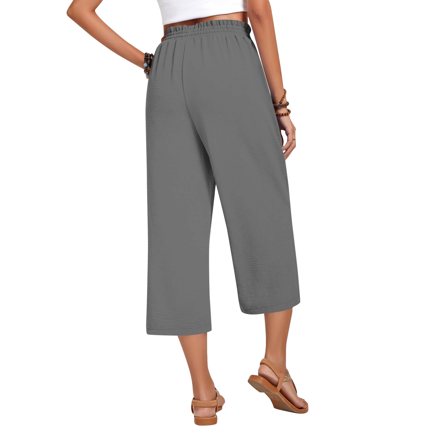Women's Capri Pants Drawstring Casual Palazzo Trousers with Pockets Loose High Waisted Wide Leg Lounge Pants - Seldom Seen Styles