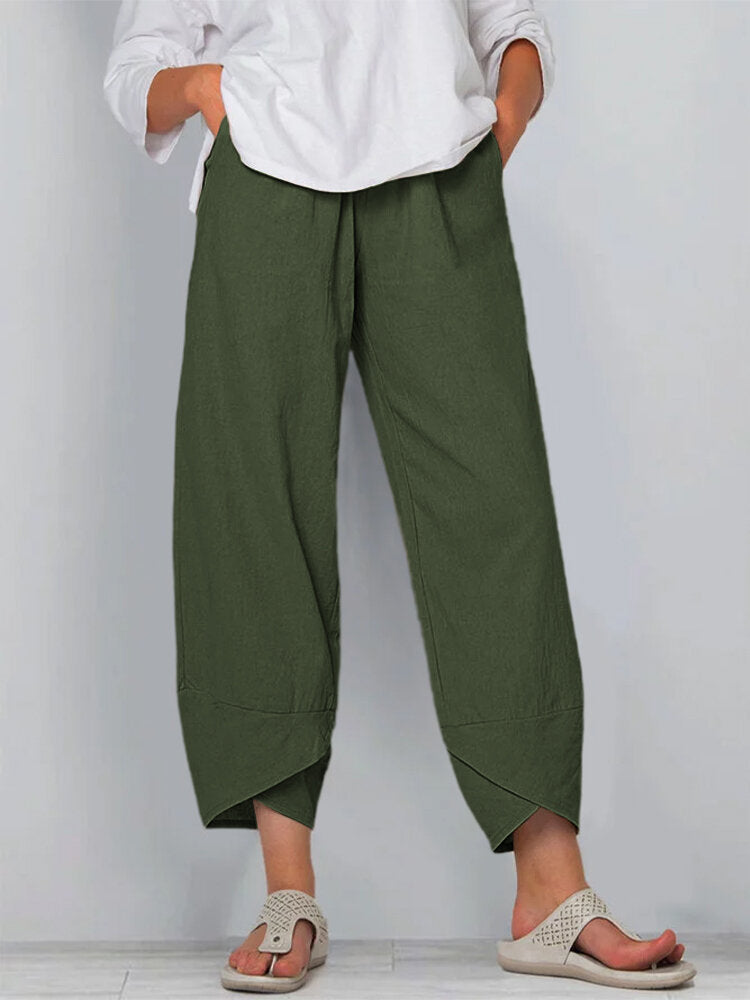 Women's Summer Pants Fashion Split Hem Cropped Trousers with Pockets Elastic Waist Comfy Casual Daily Slacks - Seldom Seen Styles