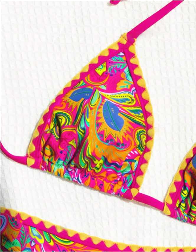 Women's Bikini Sets 2 Piece Halter Triangle Allover Print Swimsuit Set Boho Knot Side Bathing Suit Set