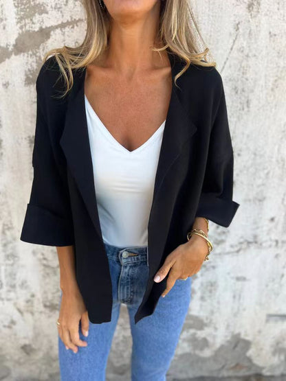 Faux Suede Cardigan, Casual Loose Lightweight Buttonless Solid Color Open Front Lapel Jacket for Women - Seldom Seen Styles