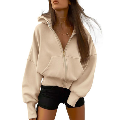 Women's Gold Zipper Hoodie Long Sleeve Fleece Y2K Style Casual Sweatshirt with Pockets for Fall Winter Clothes - Seldom Seen Styles