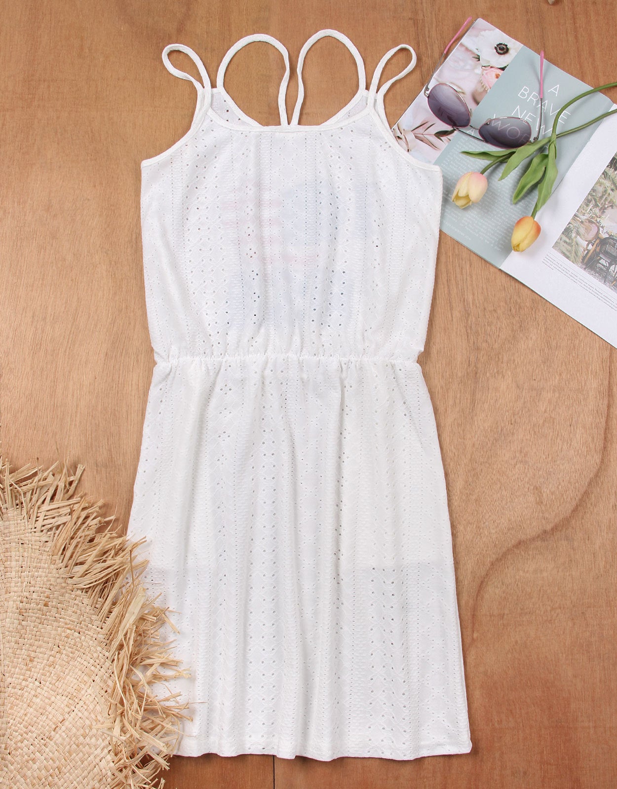 Explore More Collection -summer tank dresses  Eyelet Scoop Neck Sleeveless Dress