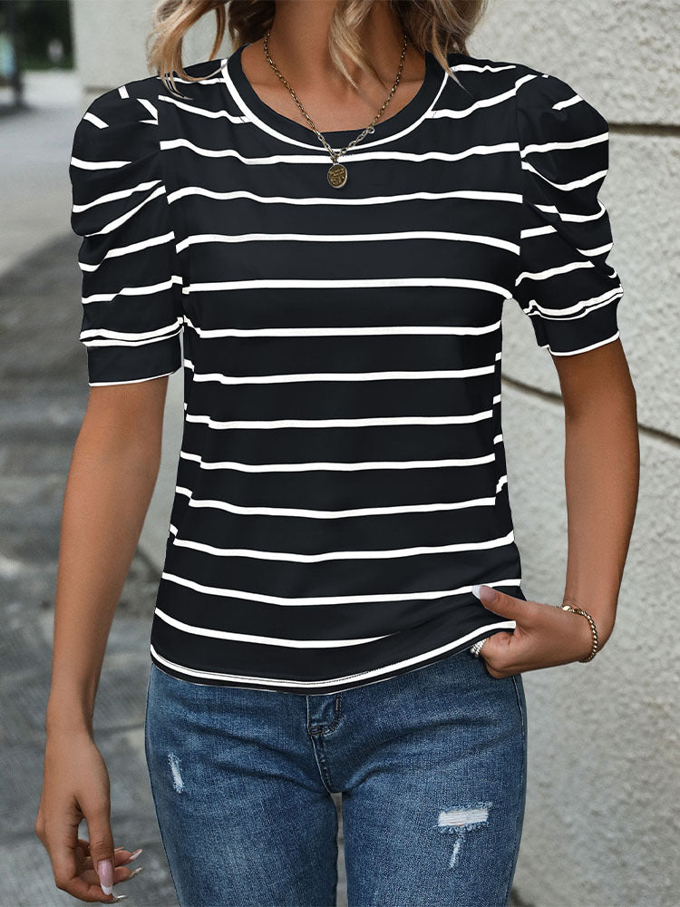 Blouse for Women Dressy Casual Puff Short Sleeve Boho Tops Fashion Floral Crew Neck Tunic Shirts Summer Clothes