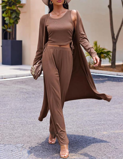 Cozy New  Women's 3 Piece Knit Lounge Set Long Sleeve Cardigan Sleeveless Top Pants Sweatsuit S-XXL - Seldom Seen Styles