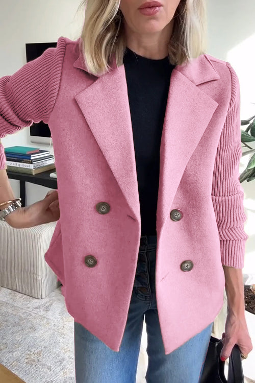 Women's Lapel Button Knitted Sleeve Casual Coat with Two Side Pockets - Seldom Seen Styles