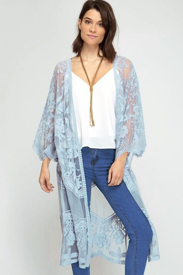Hollow Out Lace Kimono Cover Up - Seldom Seen Styles