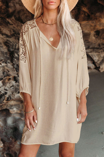 Spliced Lace Three-Quarter Sleeve Cover Up - Seldom Seen Styles