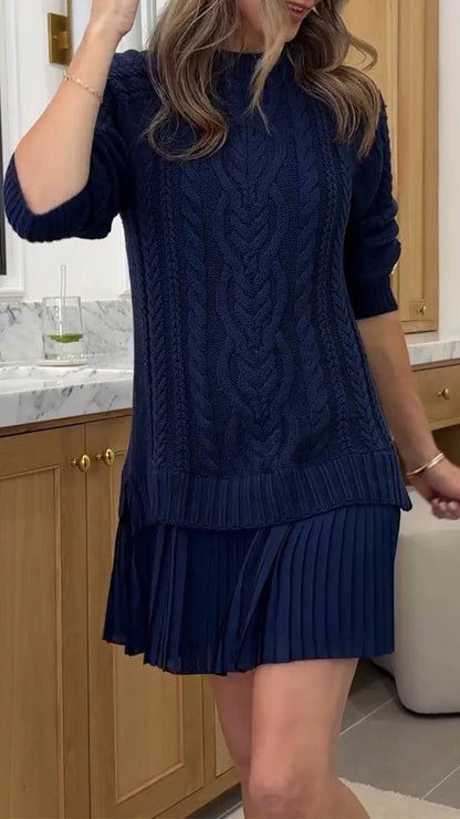 Women Round Neck Sweater Spliced casual Dress - Seldom Seen Styles