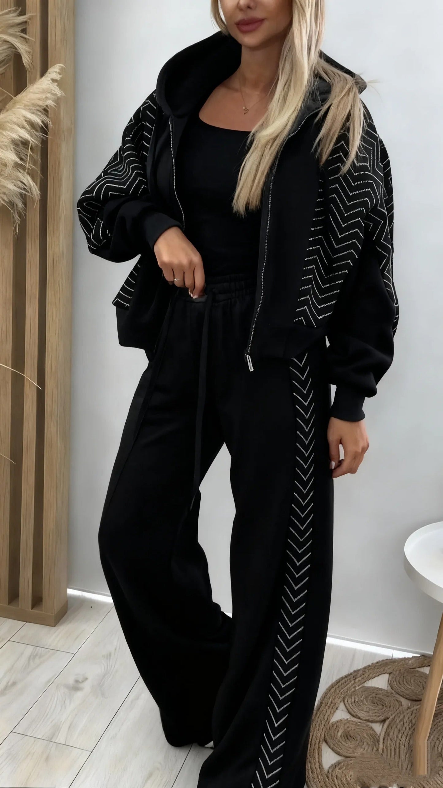 Women Hooded Spliced Jacket + Pants Casual Set - Seldom Seen Styles