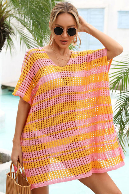Multicolored Stripe V Neck Cover Up - Seldom Seen Styles