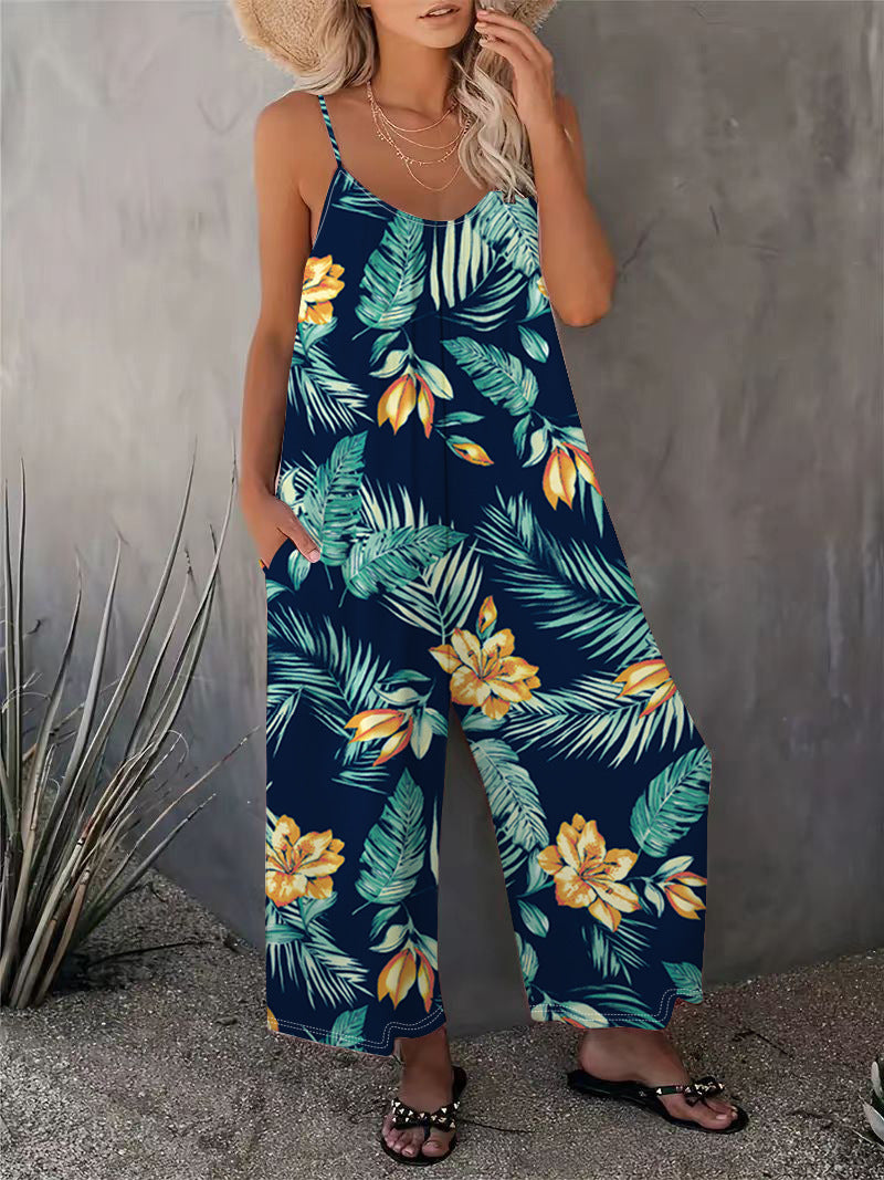 2025 Summer New Women's Casual Ladies' Strap Jumpsuit Pants New Printed Sleeveless Romper for Women