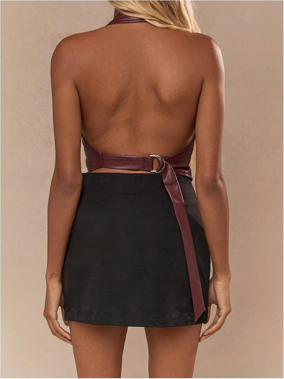 Women's PU Leather Halter Tank Tops Sexy Deep V Neck Asymmetrical Vest Corset Party Clubwear - Seldom Seen Styles