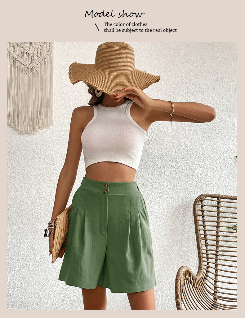 Womens Shorts Dressy Casual 2025 Trendy Summer Elastic High Waisted Pleated Side Slit Business Work Shorts Pockets