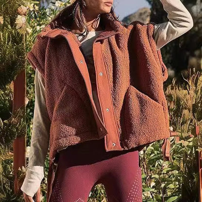 Women’s Warm Sherpa Fleece Vest Casual Cozy Sleeveless Button Down Sherpa Jacket Outerwear with Pockets - Seldom Seen Styles