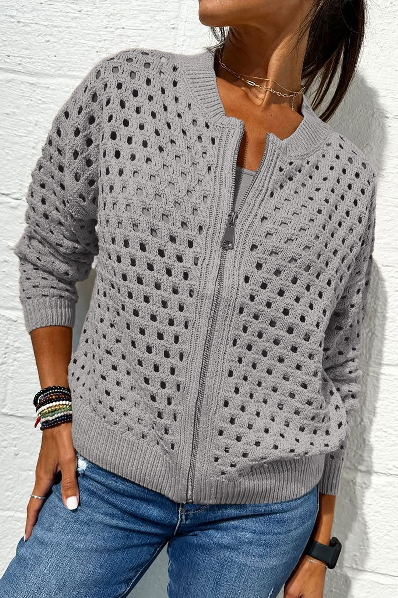 Women's casual hollow knitwear zipper jacket - Seldom Seen Styles