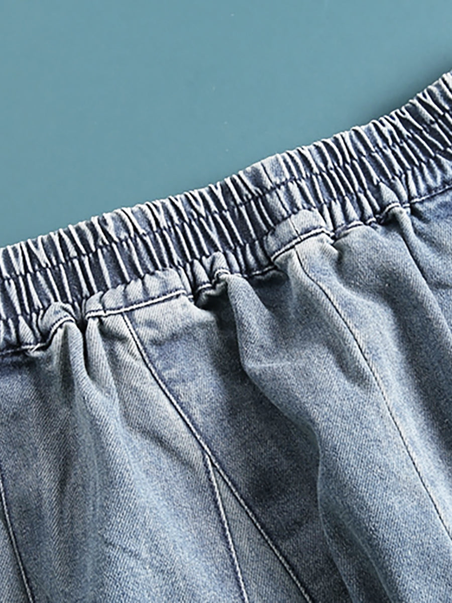 Plus Size - Simple Pure Color Loose Denim Jeans