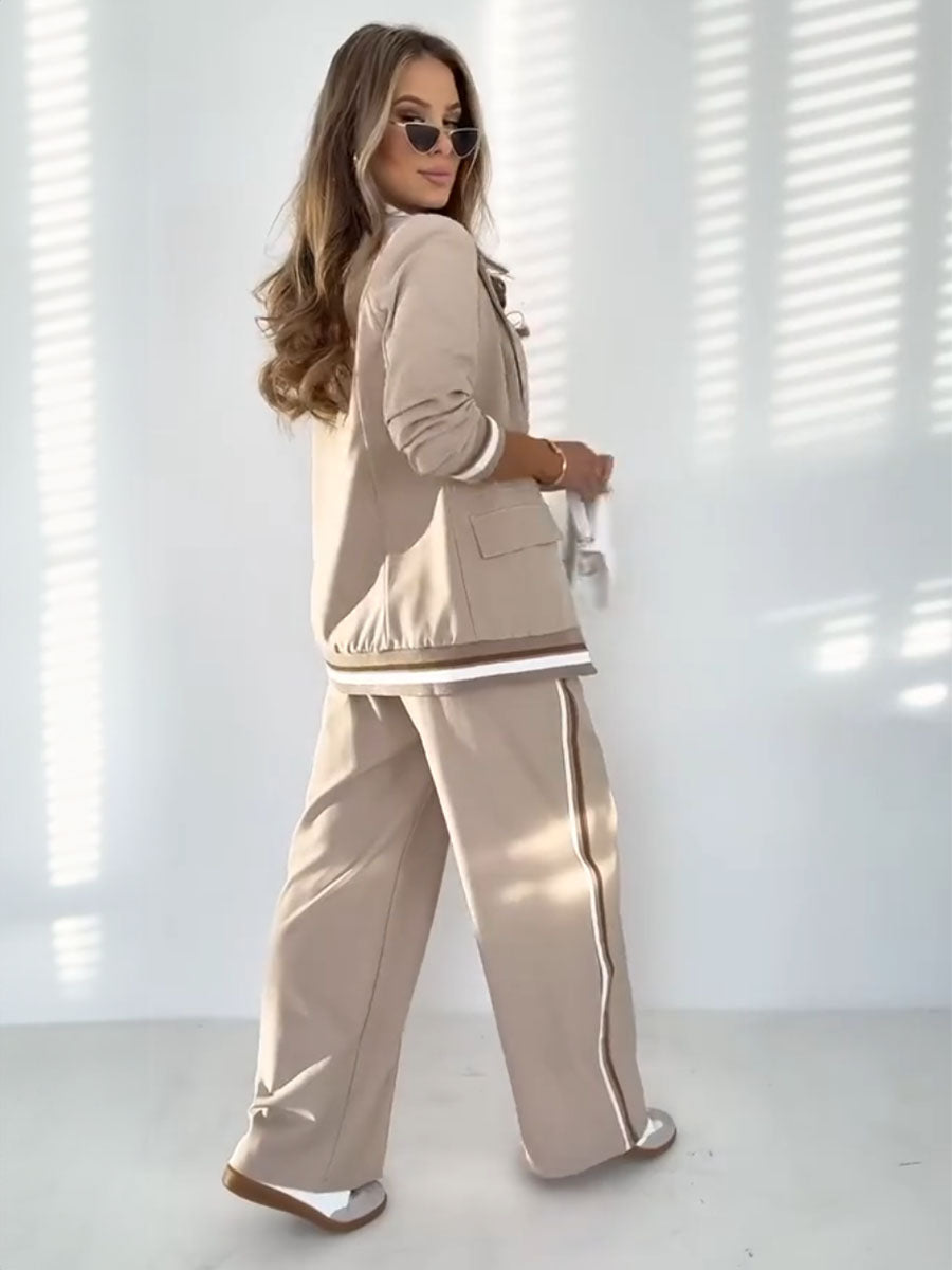 Sporty Stripe Blazer Wide Leg Pants Set - Seldom Seen Styles