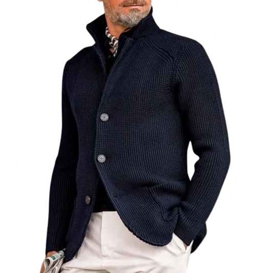 Mens Sweater Blazer Knitted Cardigan Sweater Sport Coat Casual Warm Stand Collar Chunky Button Down Wool Suit Jacket