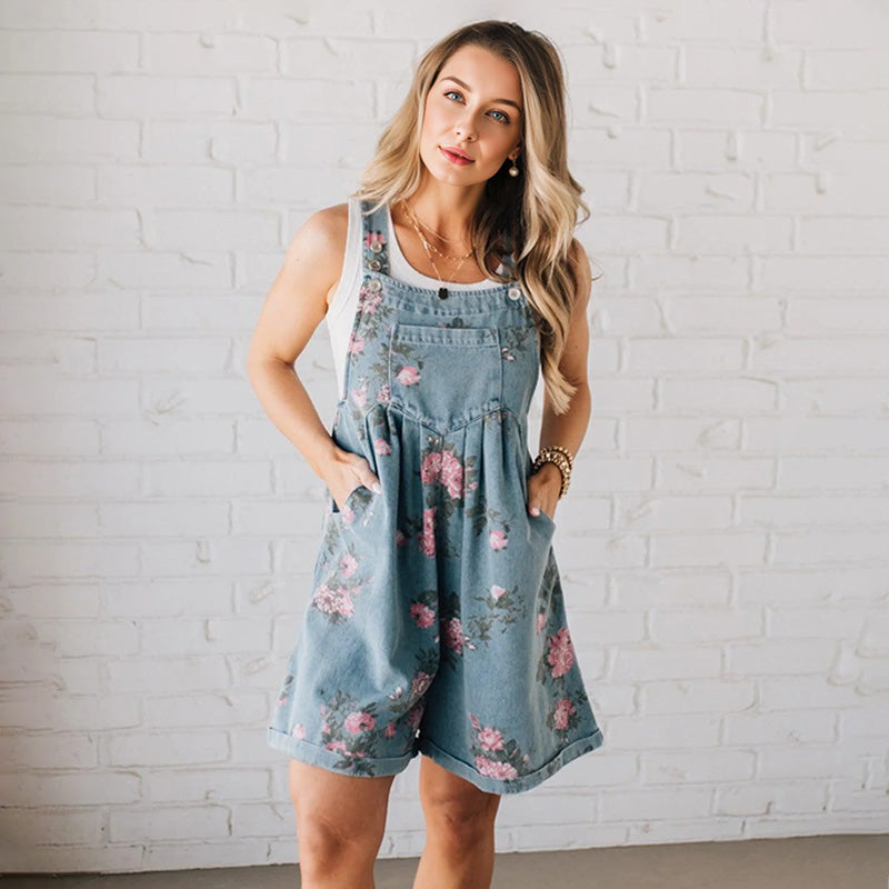 🌸2025 New Fashion🌸 Vintage Floral Printed Denim Jumpsuit - Seldom Seen Styles