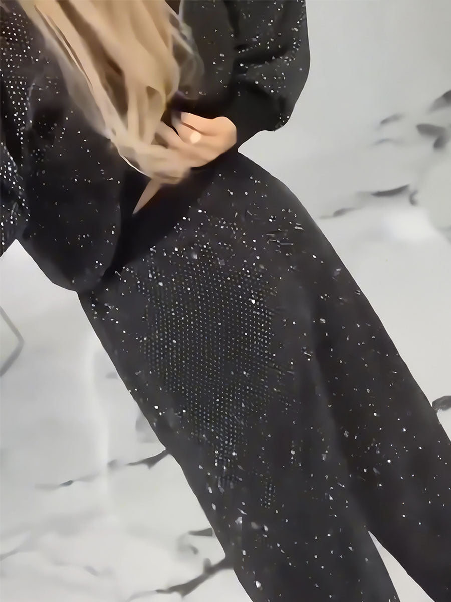 Shiny Black Two Piece Lounge Set