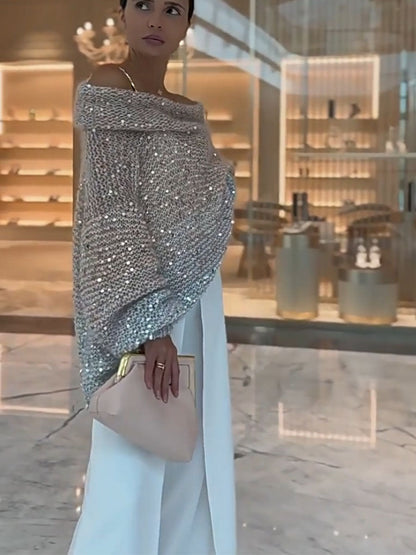 Sparkle Off Shoulder Knit Sweater