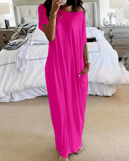 Women's Solid Color Batwing Sleeve Lounge Dress, Casual Comfy Baggy Nightdress - Seldom Seen Styles