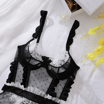 Sexy Color-Block Mesh See-Through Lingerie Hollow Out Backless No-Remove Temptation Erotic Bodysuit with Underwire - Seldom Seen Styles