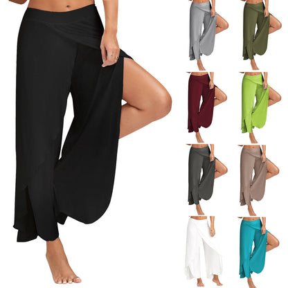 Flowy Split Yoga Pants for Women High Slit Harem Pants Plus Size Wide Leg Lounge Pants Summer Beach Loose Trousers - Seldom Seen Styles