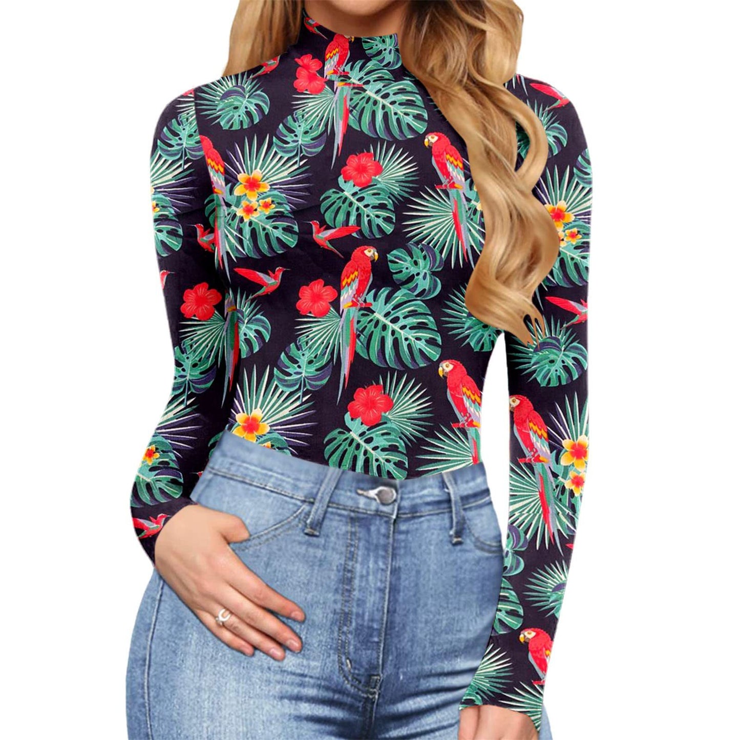 Women's Sexy Square Neck Bodysuit Long Sleeve Double Lined Shirt Tops