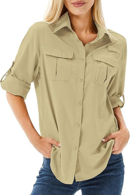 Women's UPF 50 Long Sleeve Sun Protection Shirts Safari Fishing Hiking - Seldom Seen Styles