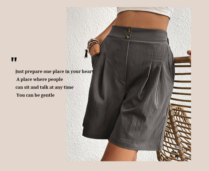 Womens Shorts Dressy Casual 2025 Trendy Summer Elastic High Waisted Pleated Side Slit Business Work Shorts Pockets