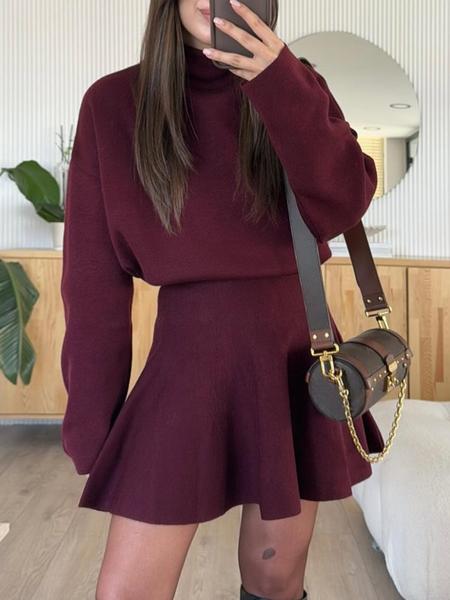Women's Casual Half-High Neck Long Sleeve Knit Dress, Plain Color Loose-Fitting Sweater Dress, Fall & Winter Fashion - Seldom Seen Styles